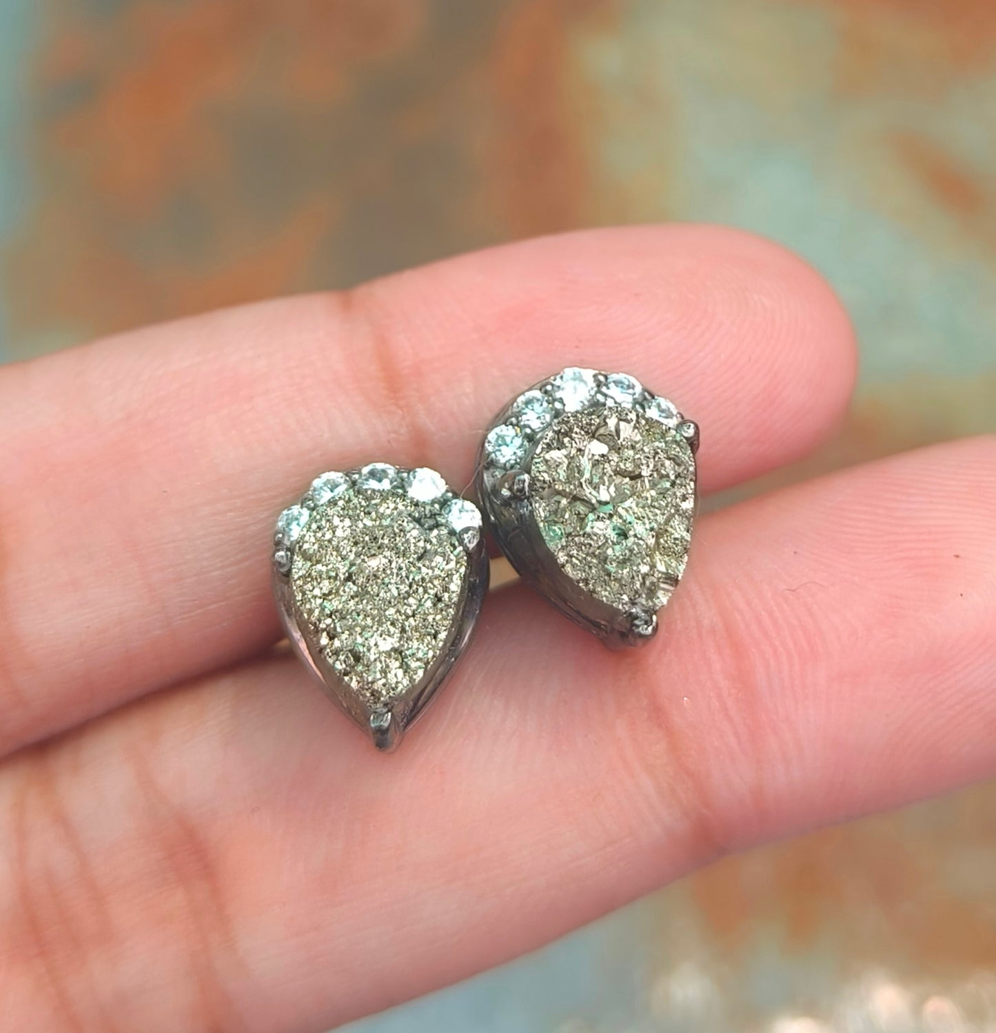 925 Sterling Silver Raw Pyrite Stud Earrings | SilverForestaa - SILVERFORESTAA