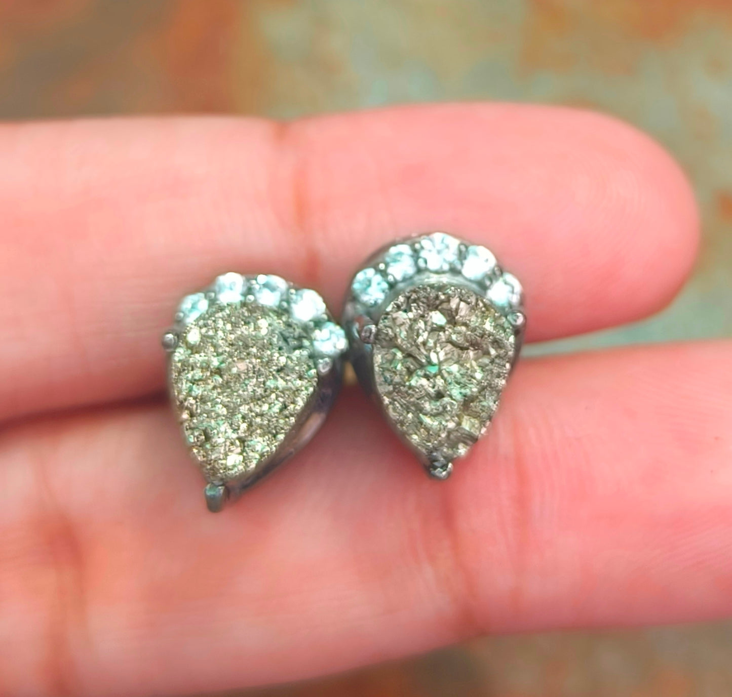 925 Sterling Silver Raw Pyrite Stud Earrings | SilverForestaa - SILVERFORESTAA
