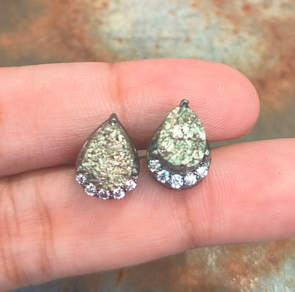 925 Sterling Silver Raw Pyrite Stud Earrings | SilverForestaa - SILVERFORESTAA