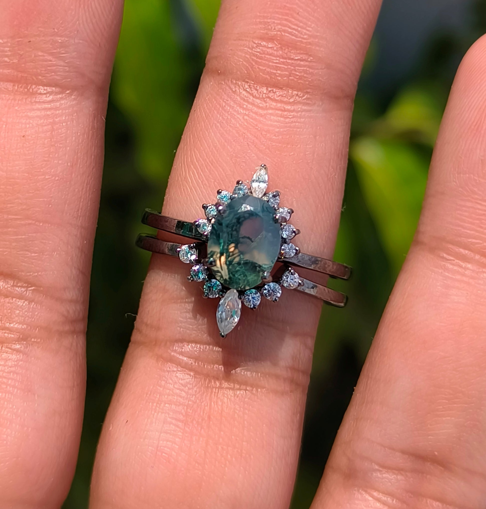 925 Silver Moss Agate Rings Set | SilverForestaa - SILVERFORESTAA