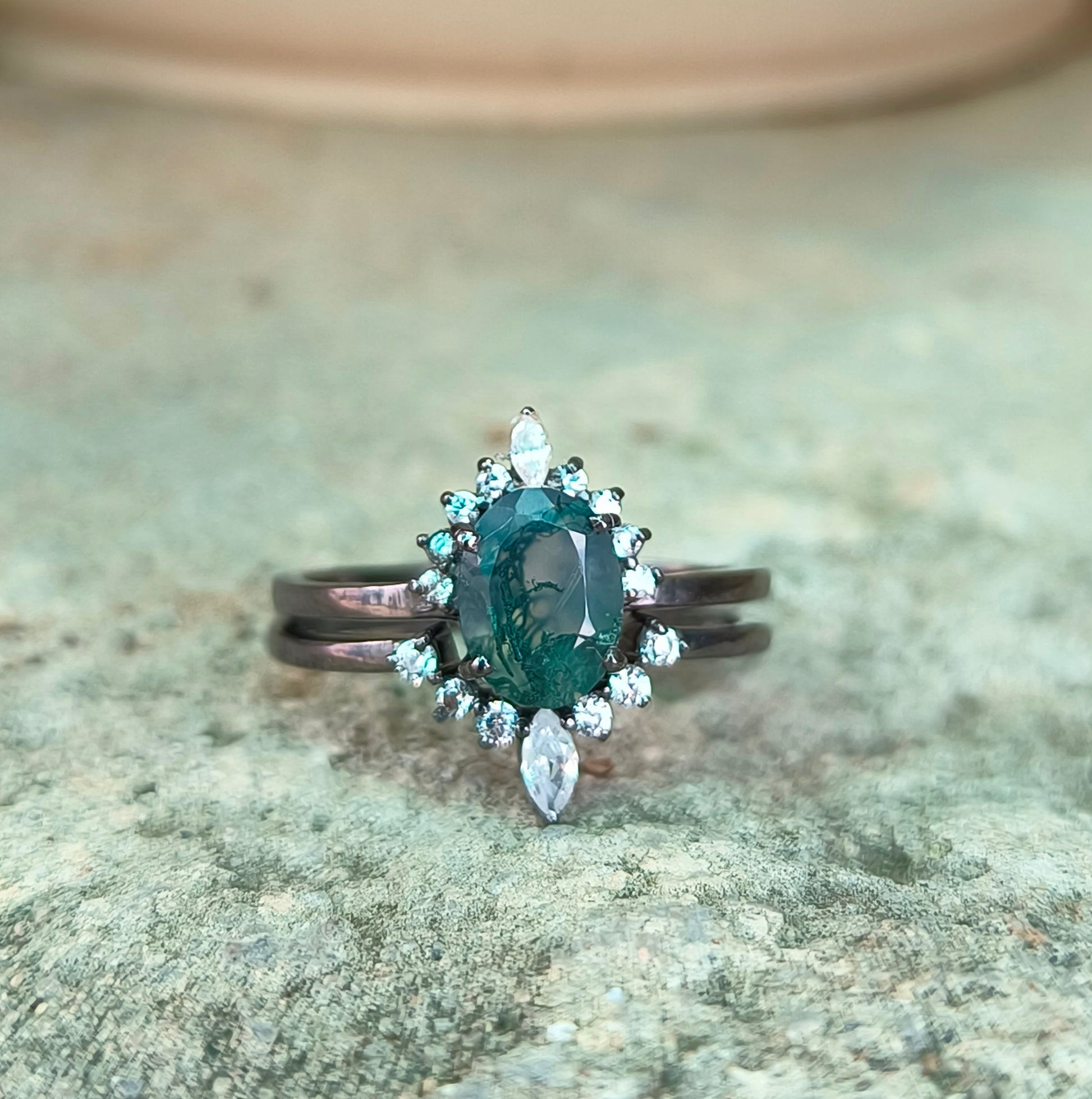 925 Silver Moss Agate Rings Set | SilverForestaa - SILVERFORESTAA