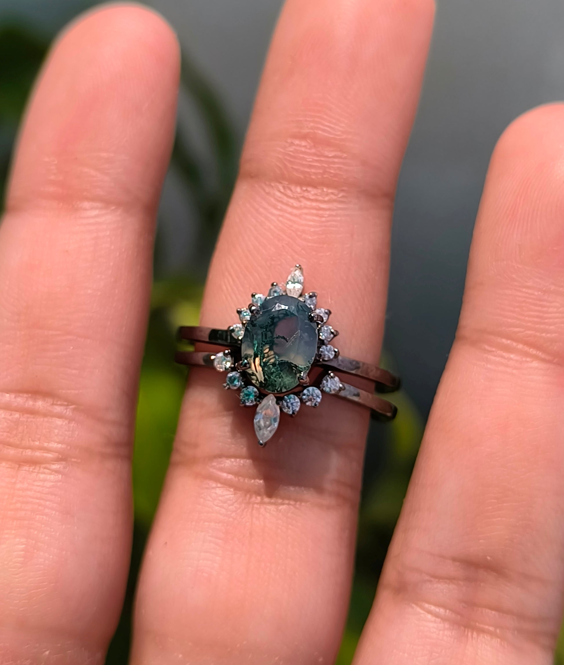 925 Silver Moss Agate Rings Set | SilverForestaa - SILVERFORESTAA