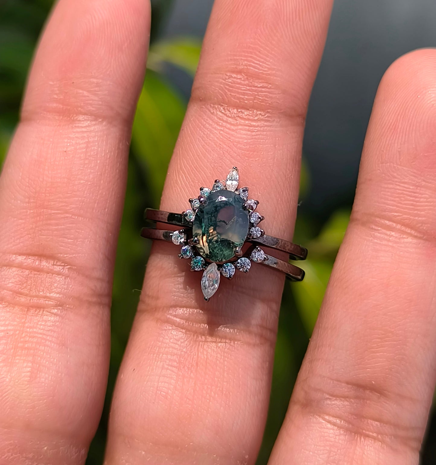 925 Silver Moss Agate Rings Set | SilverForestaa - SILVERFORESTAA