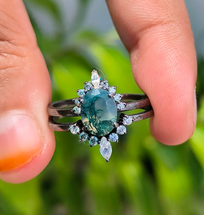 925 Silver Moss Agate Rings Set | SilverForestaa - SILVERFORESTAA