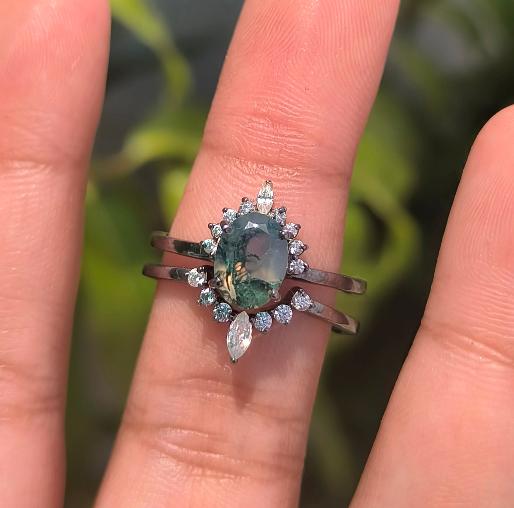 925 Silver Moss Agate Rings Set | SilverForestaa - SILVERFORESTAA