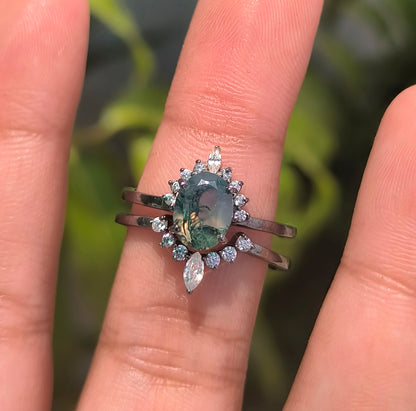 925 Silver Moss Agate Rings Set | SilverForestaa - SILVERFORESTAA