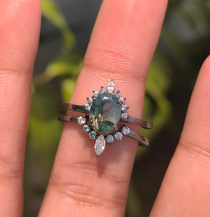 925 Silver Moss Agate Rings Set | SilverForestaa - SILVERFORESTAA