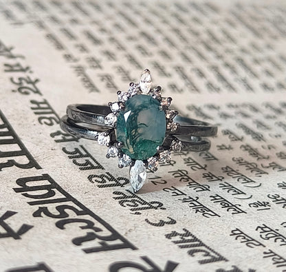 925 Silver Moss Agate Rings Set | SilverForestaa - SILVERFORESTAA