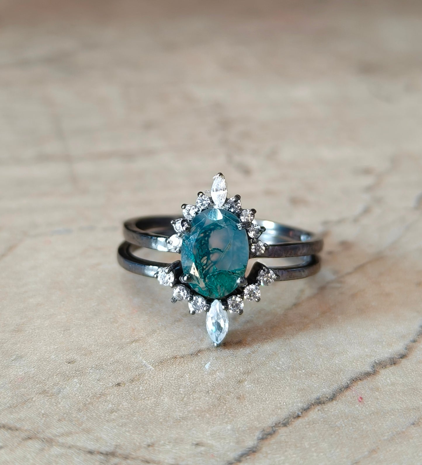925 Silver Moss Agate Rings Set | SilverForestaa - SILVERFORESTAA