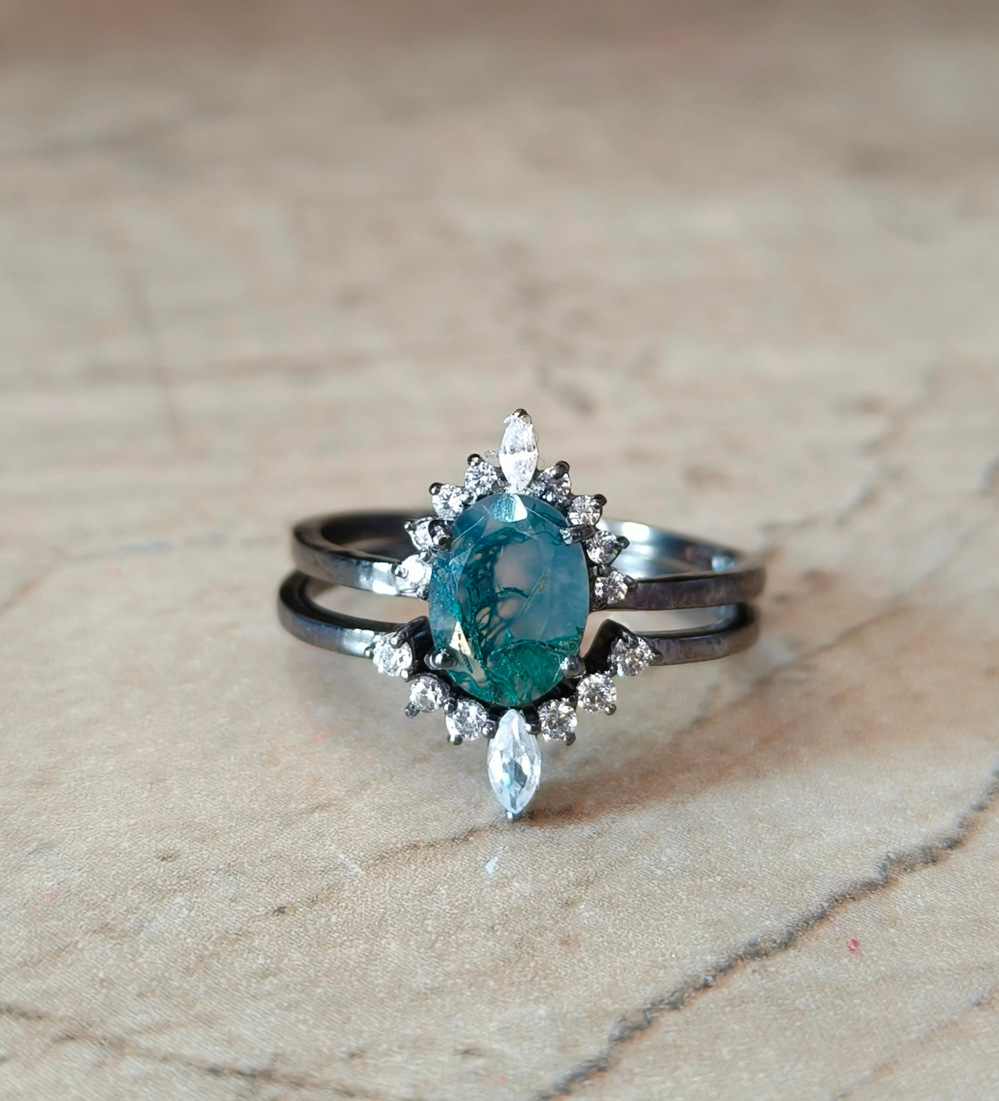 925 Silver Moss Agate Rings Set | SilverForestaa - SILVERFORESTAA