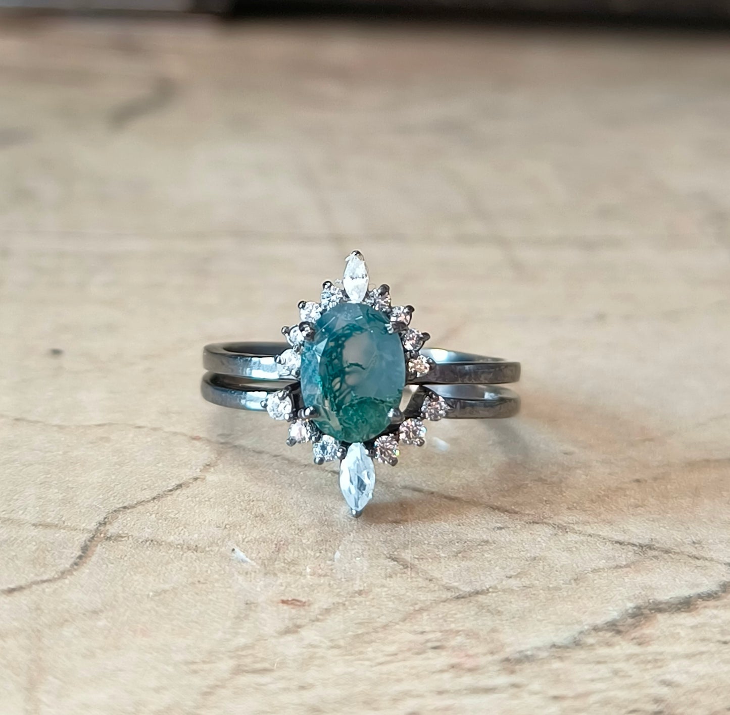 925 Silver Moss Agate Rings Set | SilverForestaa - SILVERFORESTAA