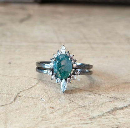 925 Silver Moss Agate Rings Set | SilverForestaa - SILVERFORESTAA