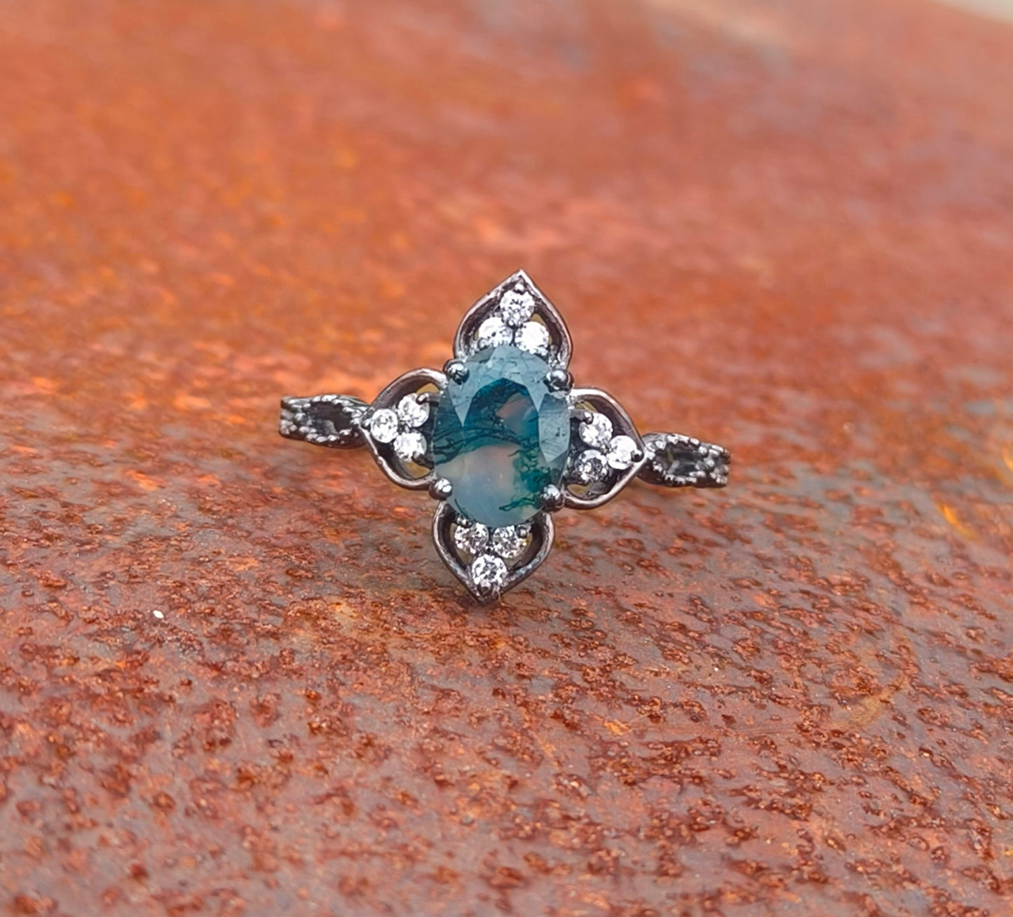 Oval Cut Moss Agate Ring | Handmade Jewelry I SilverForestaa - SILVERFORESTAA
