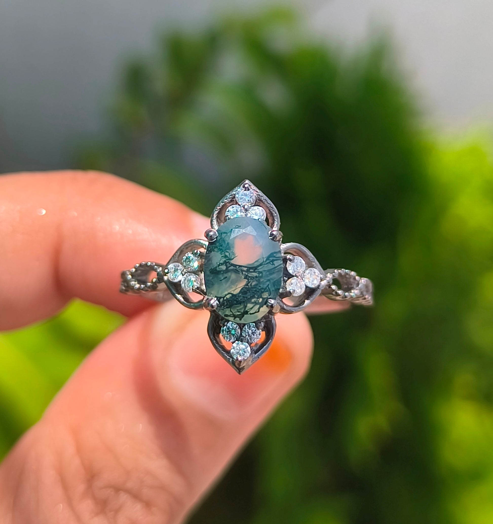 Oval Cut Moss Agate Ring | Handmade Jewelry I SilverForestaa - SILVERFORESTAA
