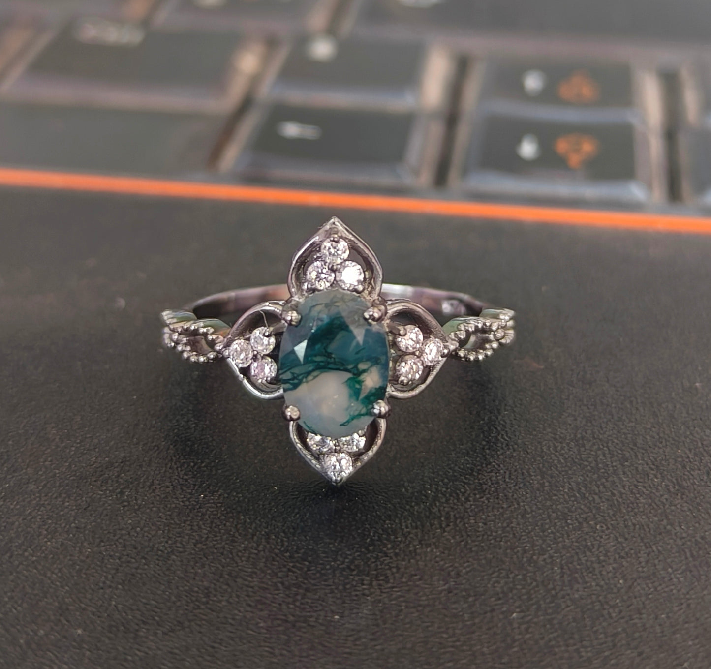 Oval Cut Moss Agate Ring | Handmade Jewelry I SilverForestaa - SILVERFORESTAA