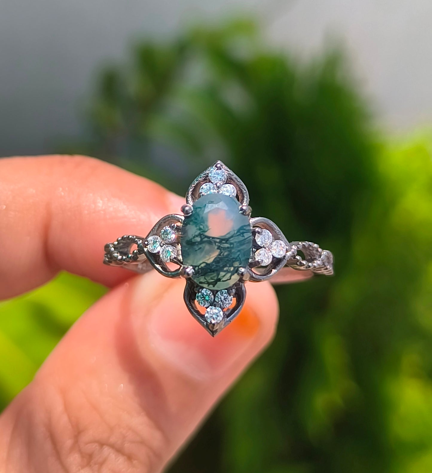 Oval Cut Moss Agate Ring | Handmade Jewelry I SilverForestaa - SILVERFORESTAA