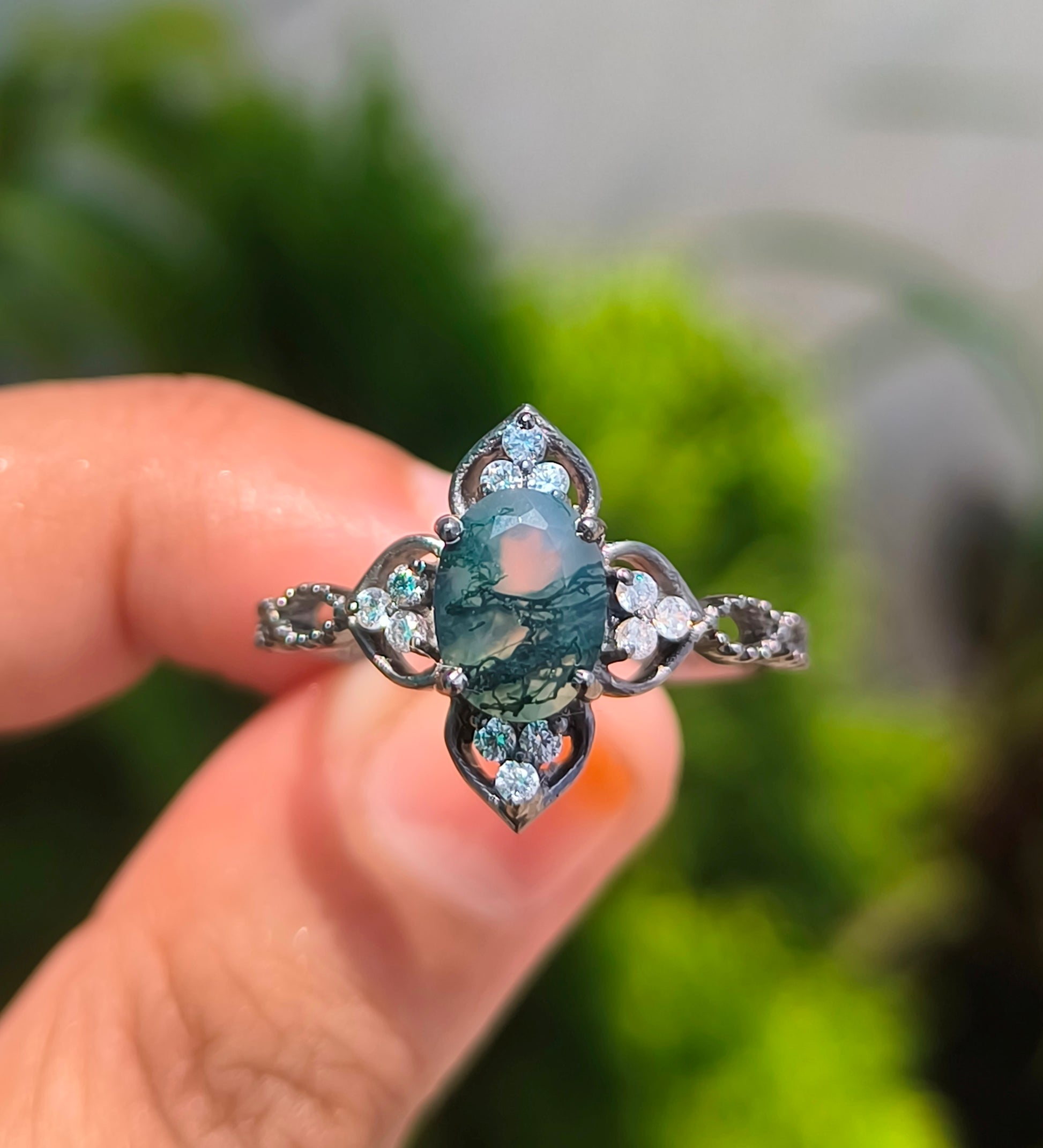 Oval Cut Moss Agate Ring | Handmade Jewelry I SilverForestaa - SILVERFORESTAA