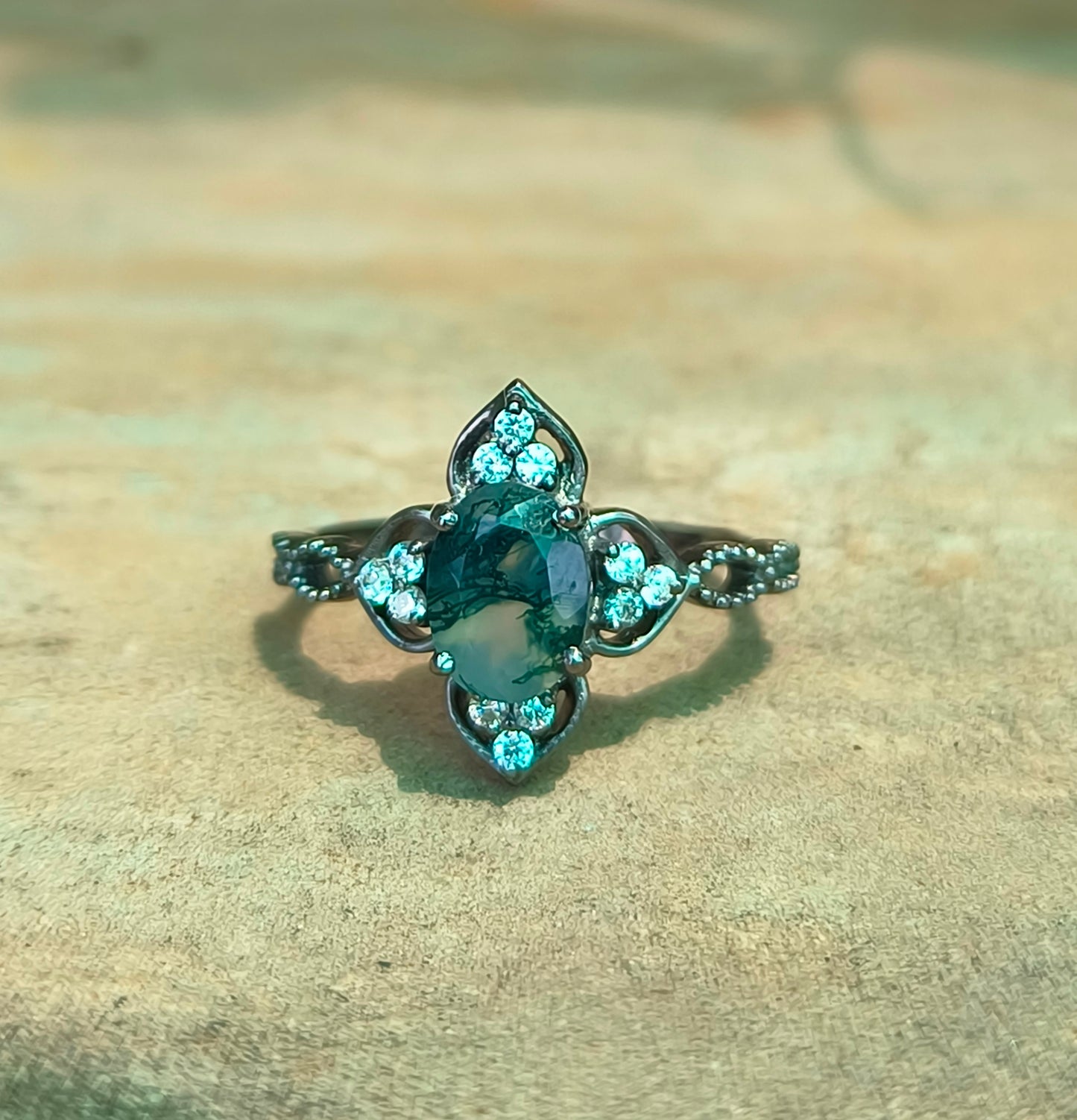 Oval Cut Moss Agate Ring | Handmade Jewelry I SilverForestaa - SILVERFORESTAA