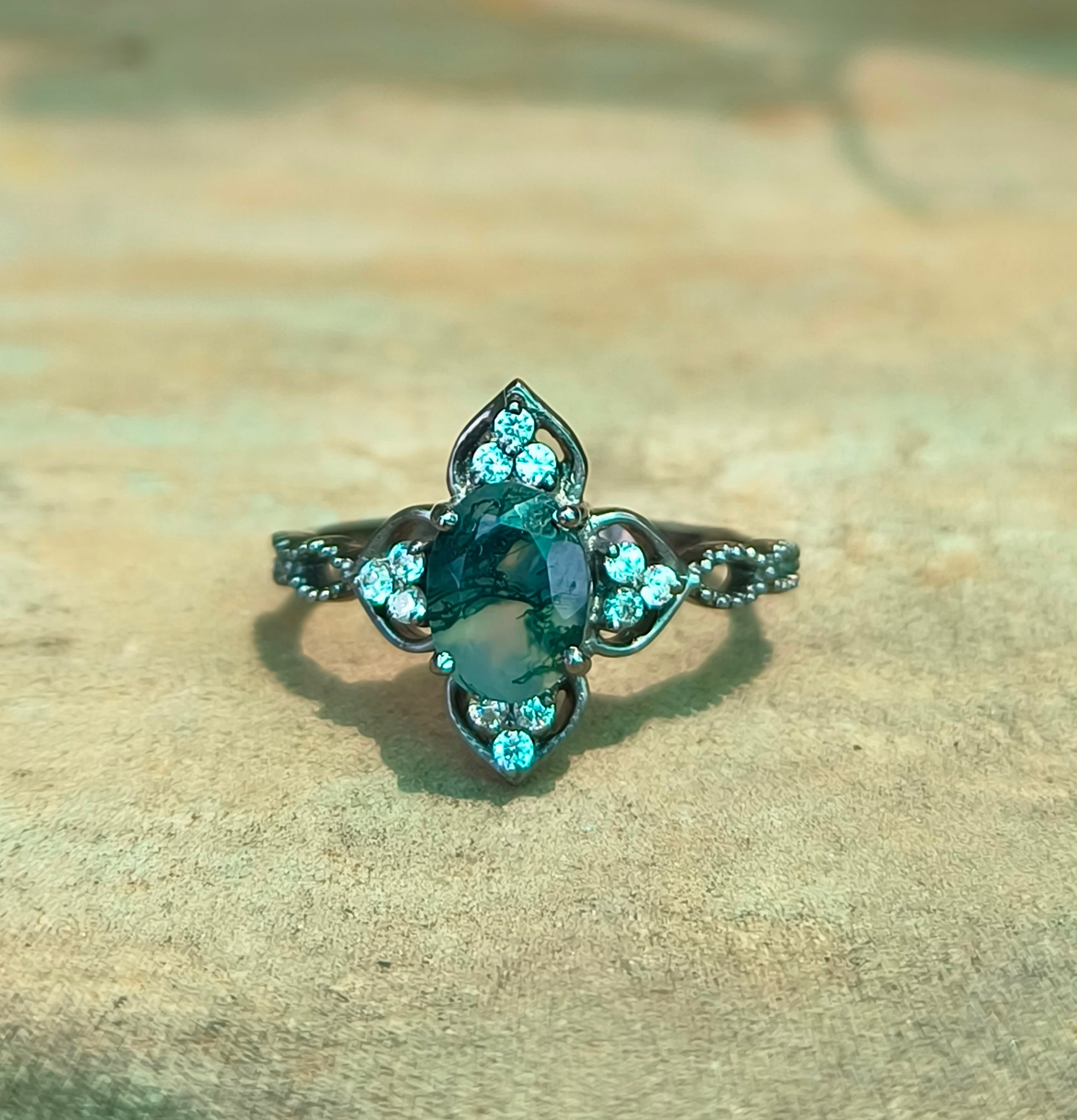 Oval Cut Moss Agate Ring | Handmade Jewelry I SilverForestaa - SILVERFORESTAA