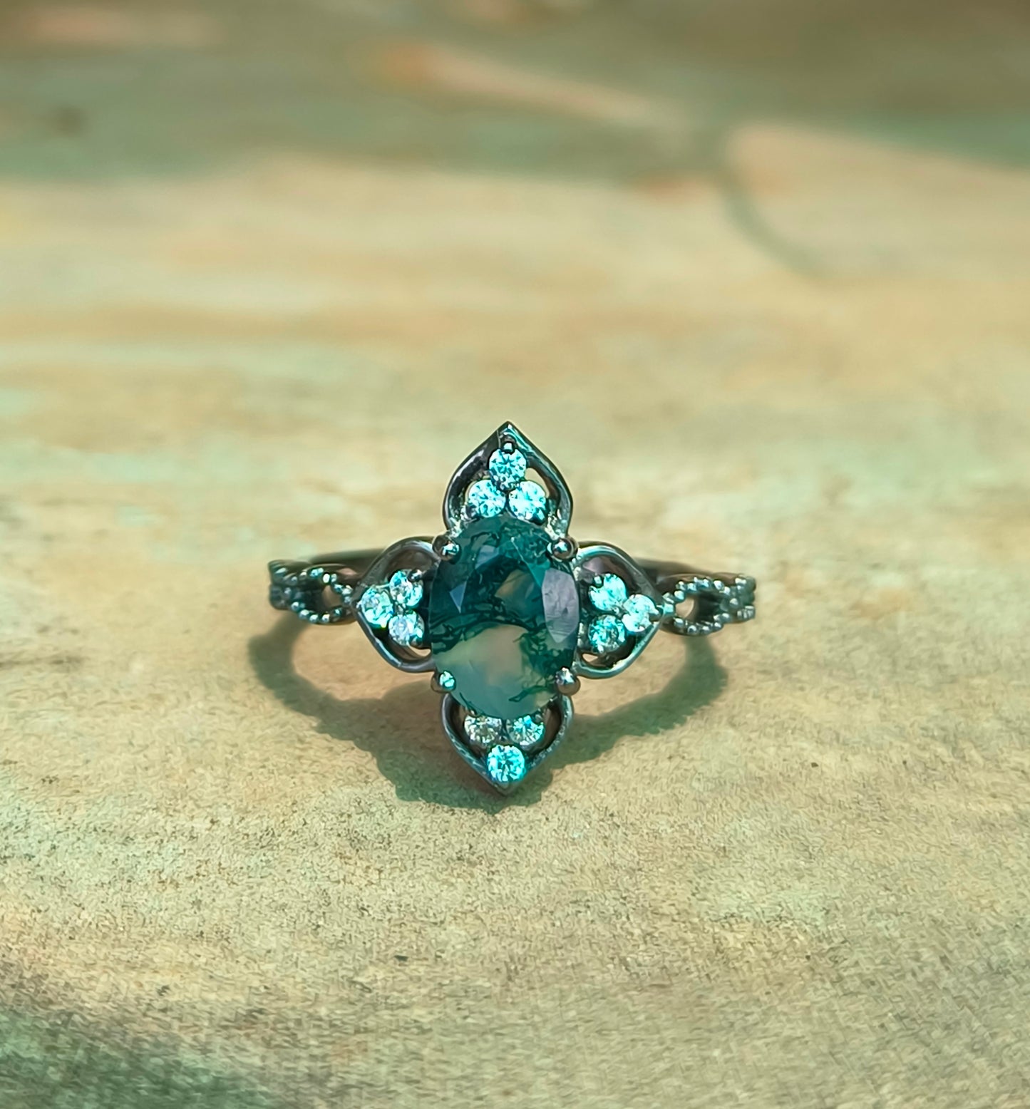 Oval Cut Moss Agate Ring | Handmade Jewelry I SilverForestaa - SILVERFORESTAA