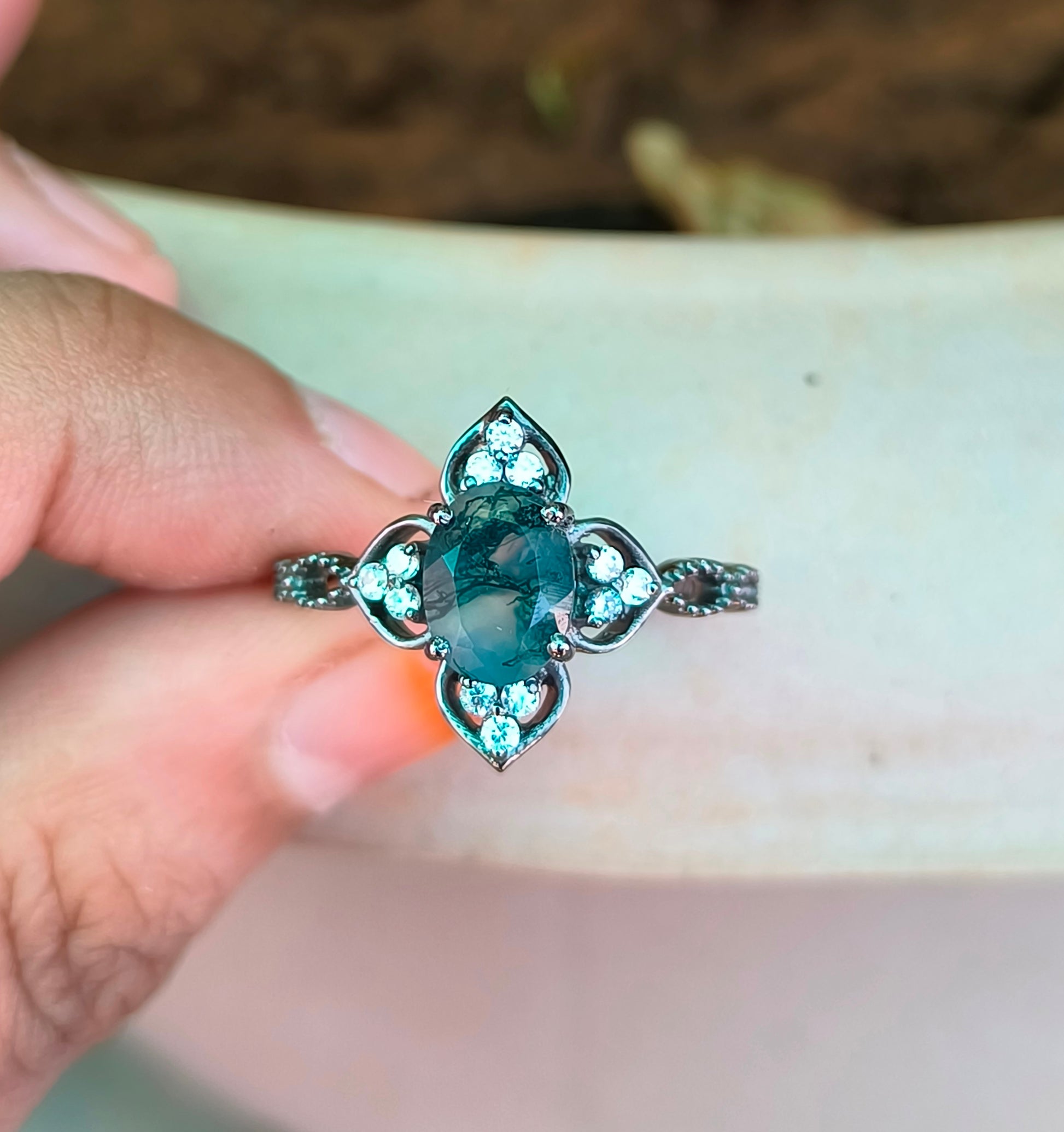 Oval Cut Moss Agate Ring | Handmade Jewelry I SilverForestaa - SILVERFORESTAA