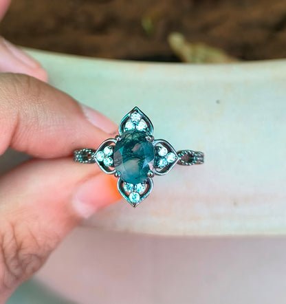 Oval Cut Moss Agate Ring | Handmade Jewelry I SilverForestaa - SILVERFORESTAA