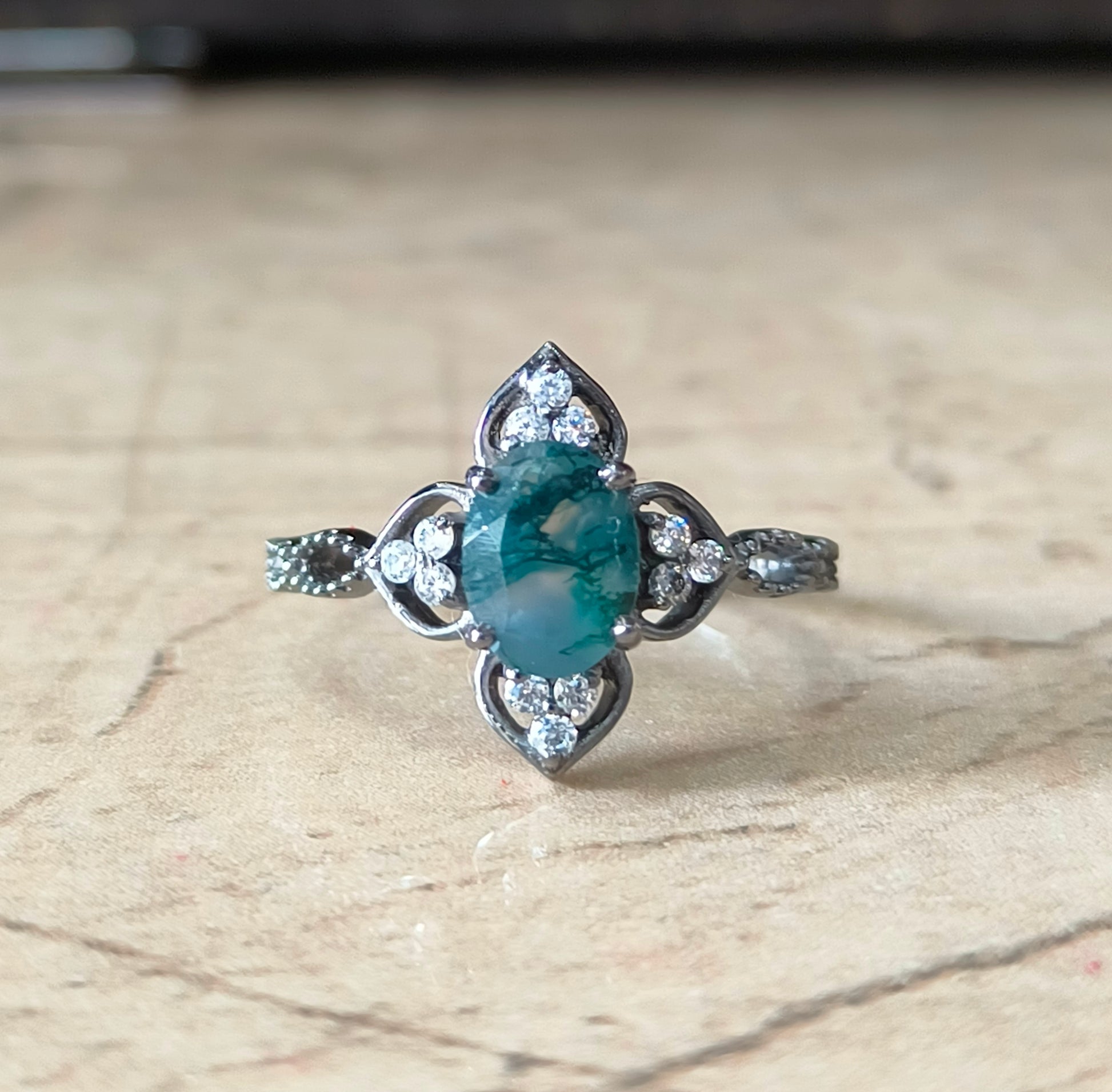 Oval Cut Moss Agate Ring | Handmade Jewelry I SilverForestaa - SILVERFORESTAA