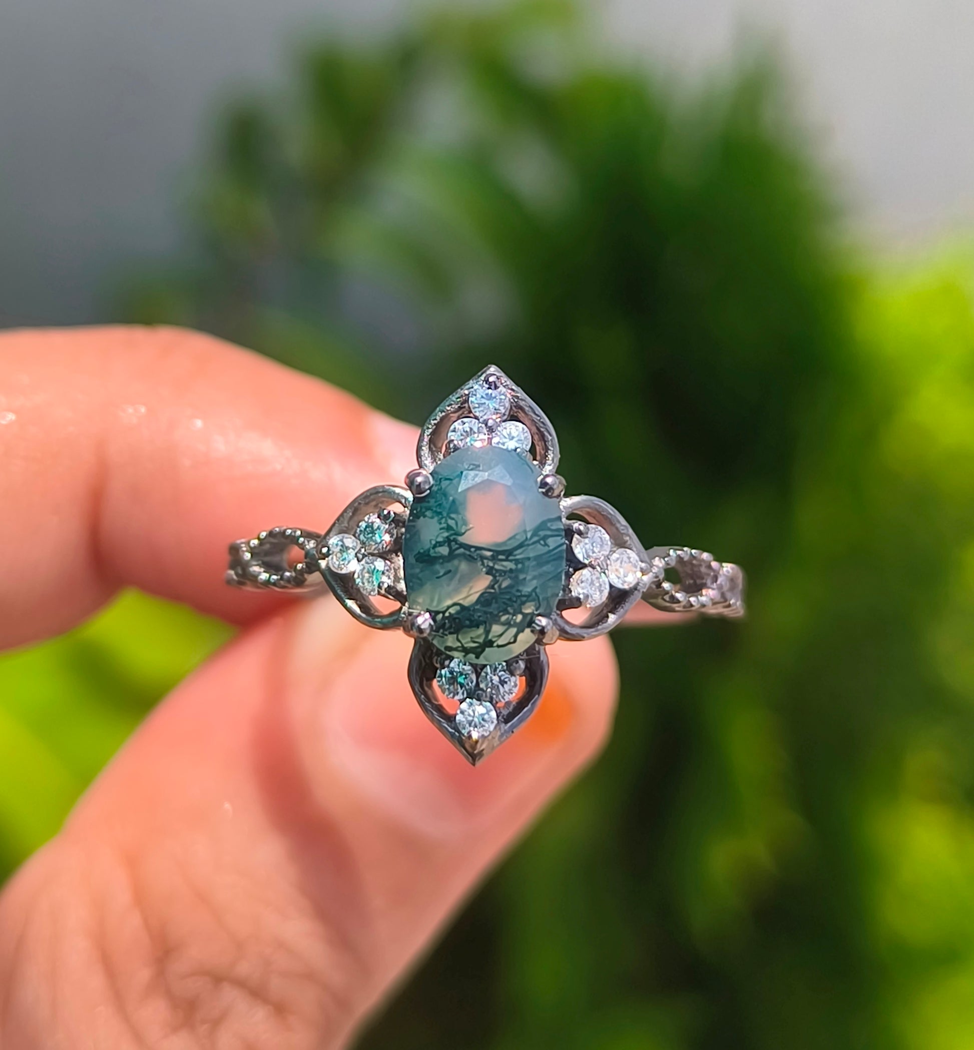 Oval Cut Moss Agate Ring | Handmade Jewelry I SilverForestaa - SILVERFORESTAA