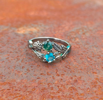 Moss Agate Ring: 925 Sterling Silver Twig Band, Nature Inspired - SILVERFORESTAA