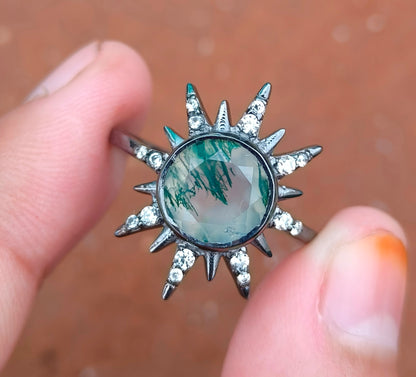 Bold Moss Agate Statement Ring 925 Silver | SilverForestaa - SILVERFORESTAA