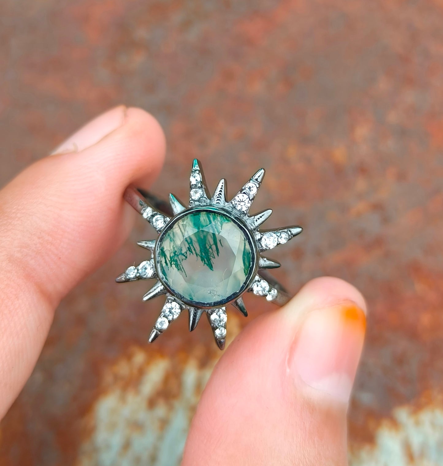 Bold Moss Agate Statement Ring 925 Silver | SilverForestaa - SILVERFORESTAA