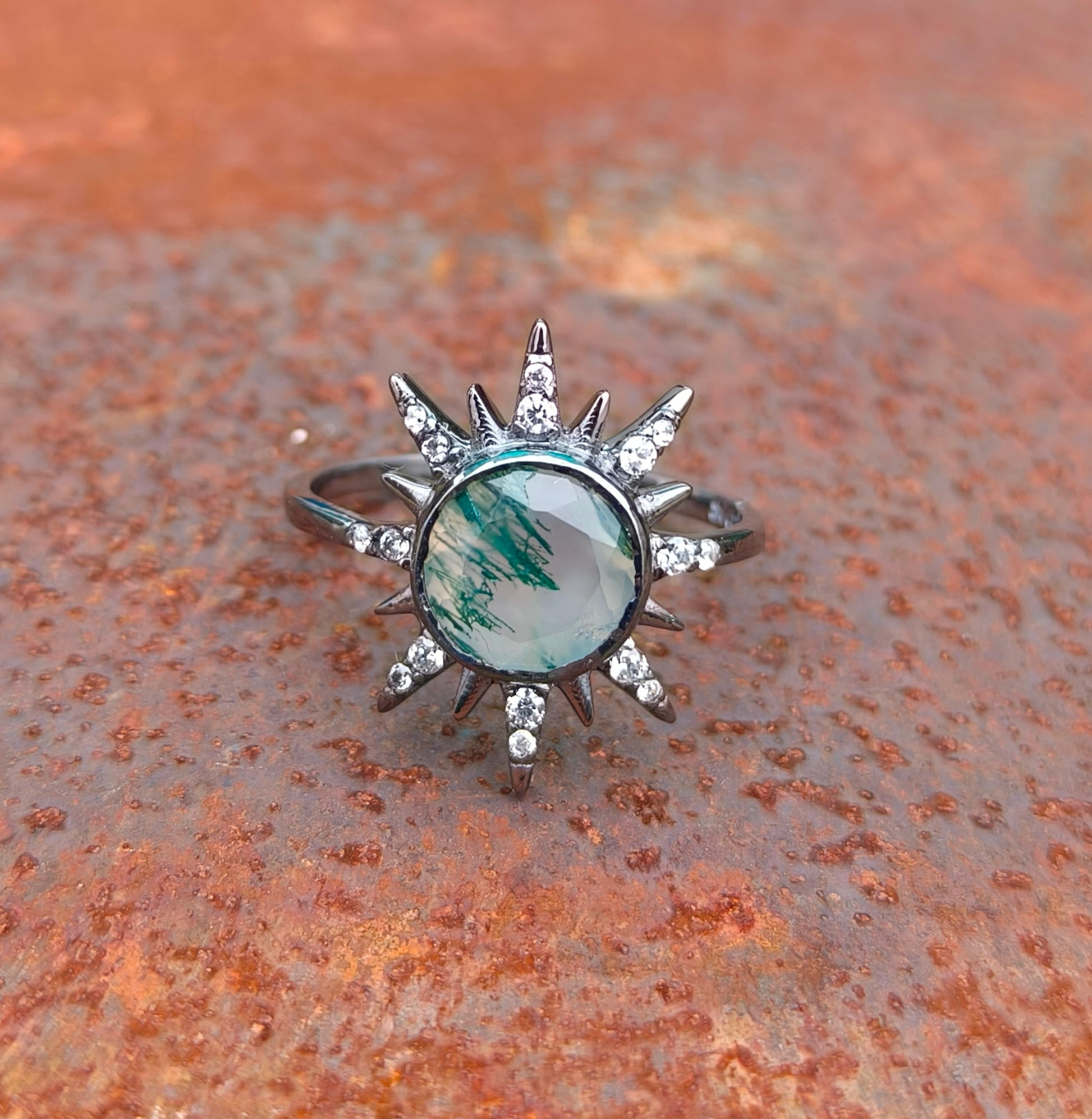 Bold Moss Agate Statement Ring 925 Silver | SilverForestaa - SILVERFORESTAA