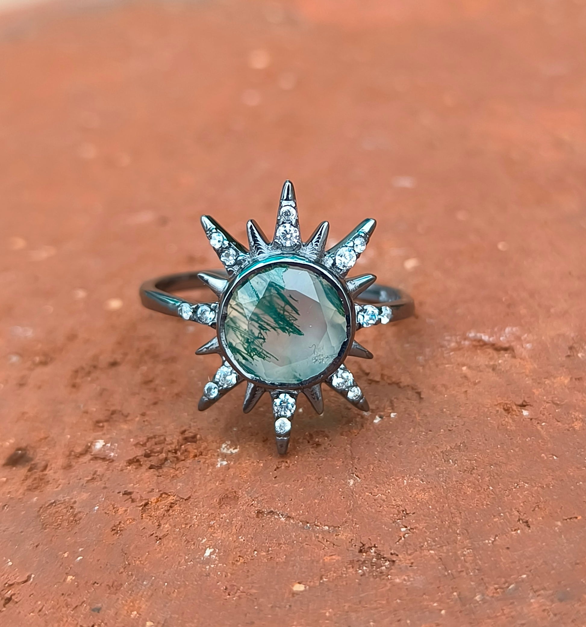 Bold Moss Agate Statement Ring 925 Silver | SilverForestaa - SILVERFORESTAA