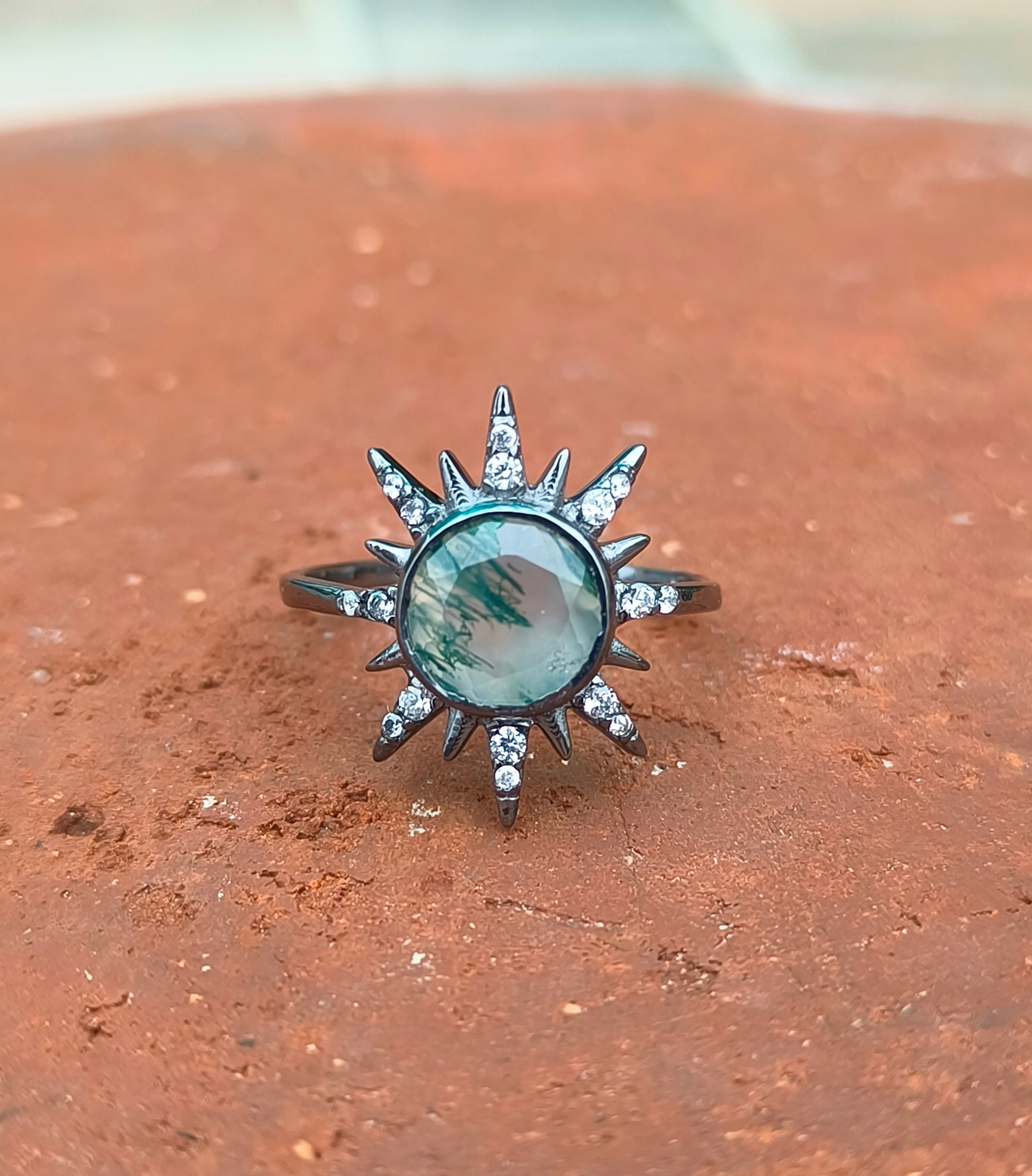 Bold Moss Agate Statement Ring 925 Silver | SilverForestaa - SILVERFORESTAA
