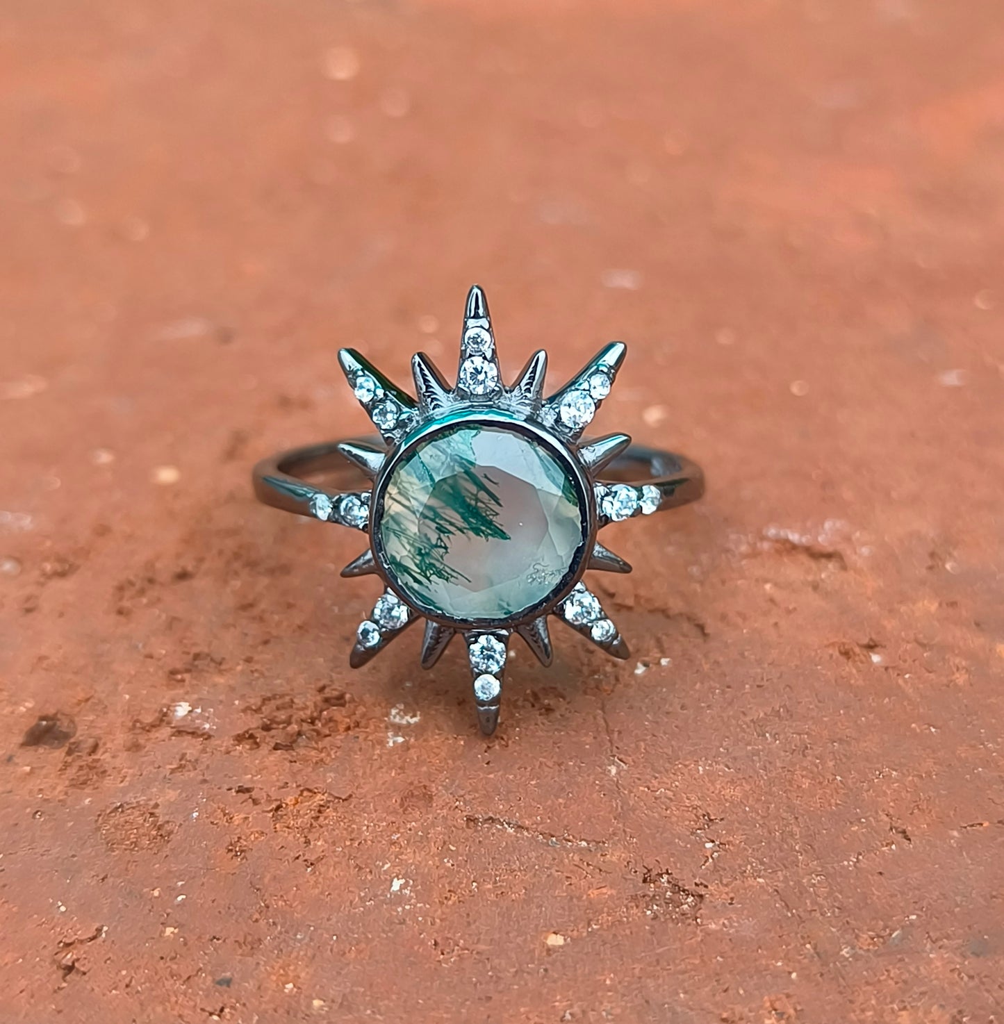 Bold Moss Agate Statement Ring 925 Silver | SilverForestaa - SILVERFORESTAA