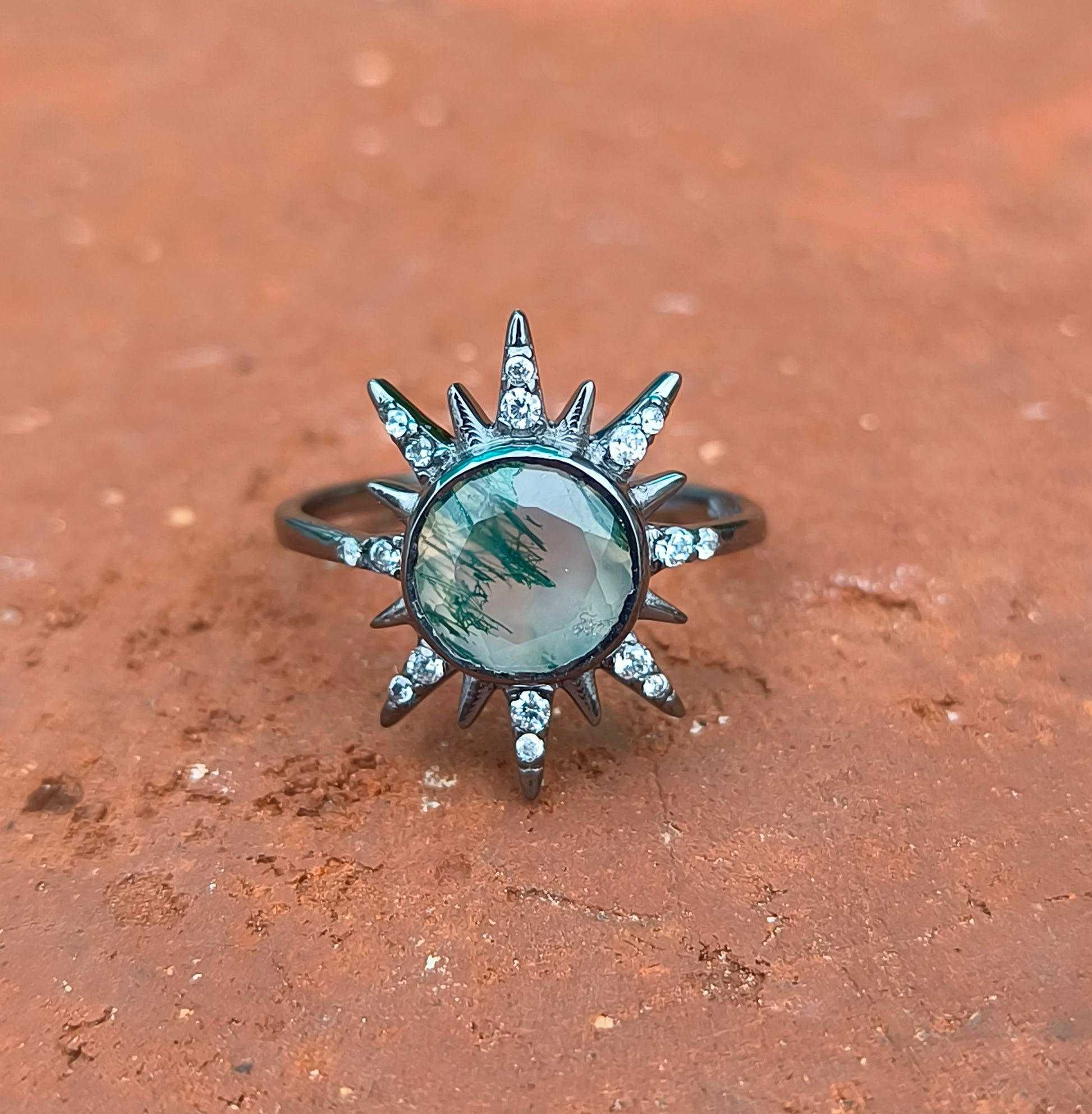 Bold Moss Agate Statement Ring 925 Silver | SilverForestaa - SILVERFORESTAA