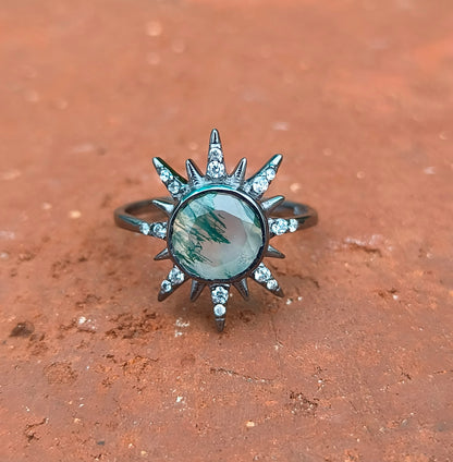 Bold Moss Agate Statement Ring 925 Silver | SilverForestaa - SILVERFORESTAA