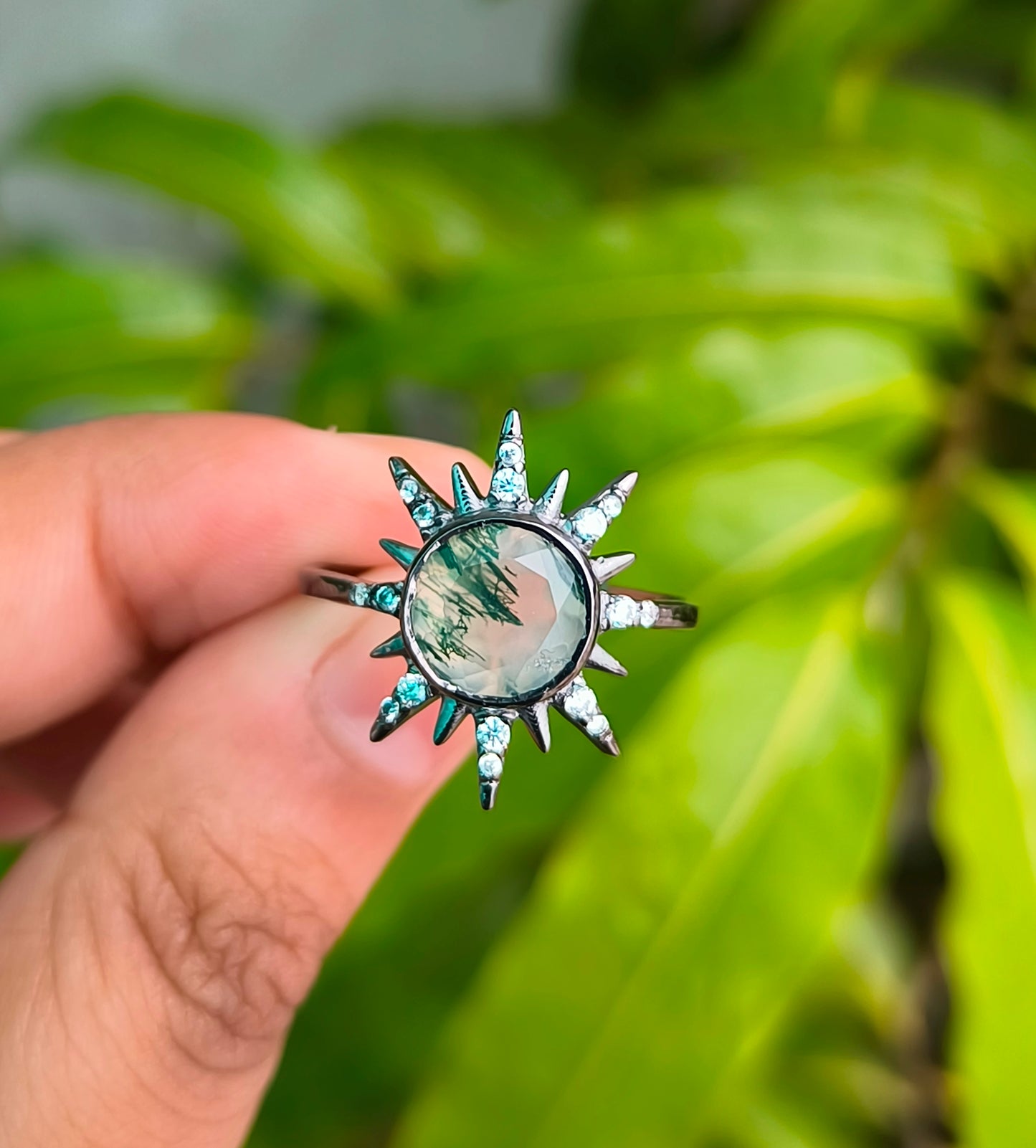 Bold Moss Agate Statement Ring 925 Silver | SilverForestaa - SILVERFORESTAA
