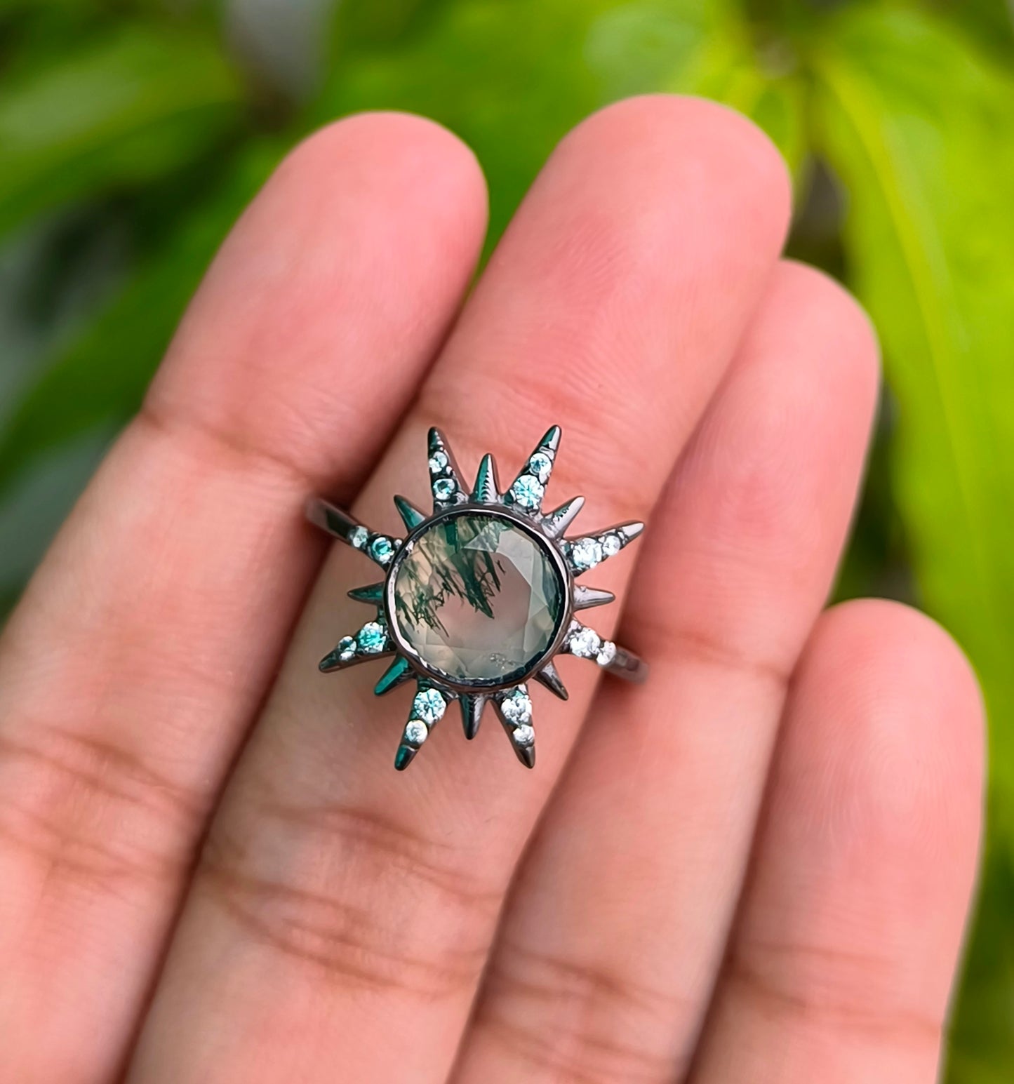 Bold Moss Agate Statement Ring 925 Silver | SilverForestaa - SILVERFORESTAA