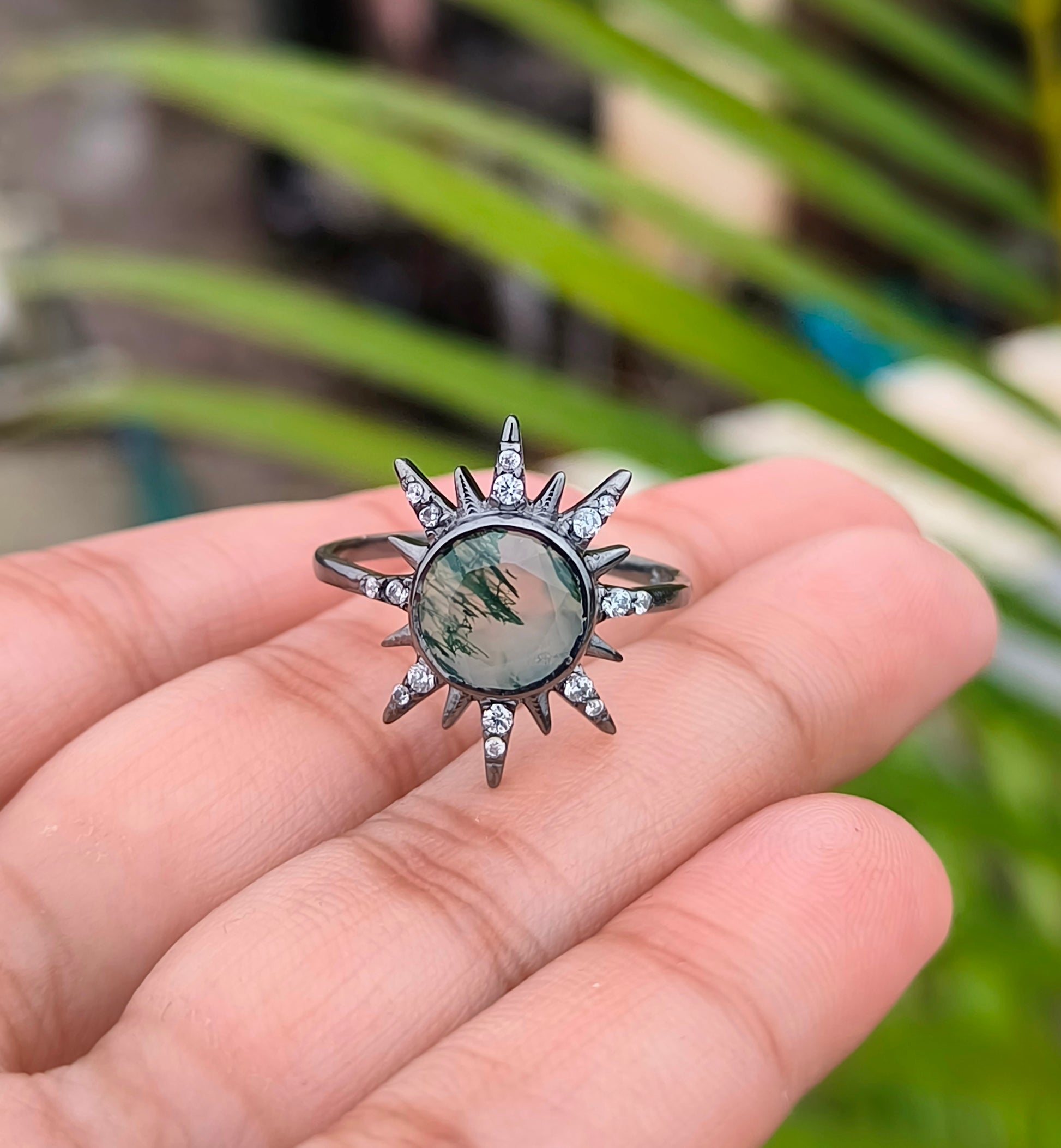 Bold Moss Agate Statement Ring 925 Silver | SilverForestaa - SILVERFORESTAA