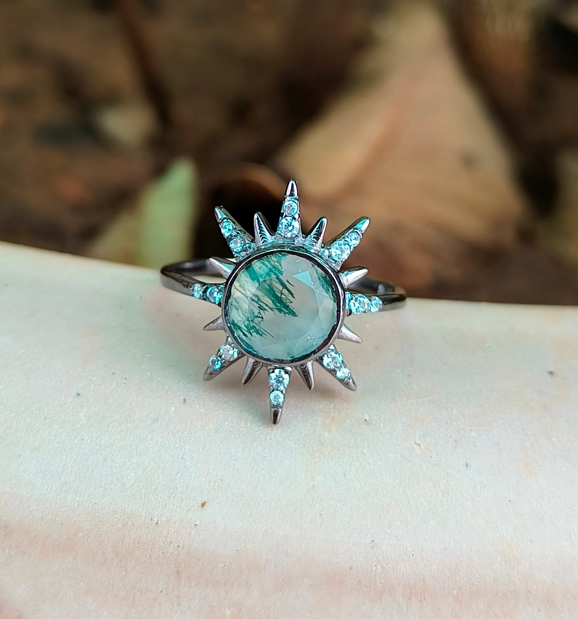 Bold Moss Agate Statement Ring 925 Silver | SilverForestaa - SILVERFORESTAA