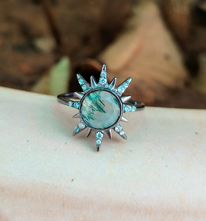 Bold Moss Agate Statement Ring 925 Silver | SilverForestaa - SILVERFORESTAA