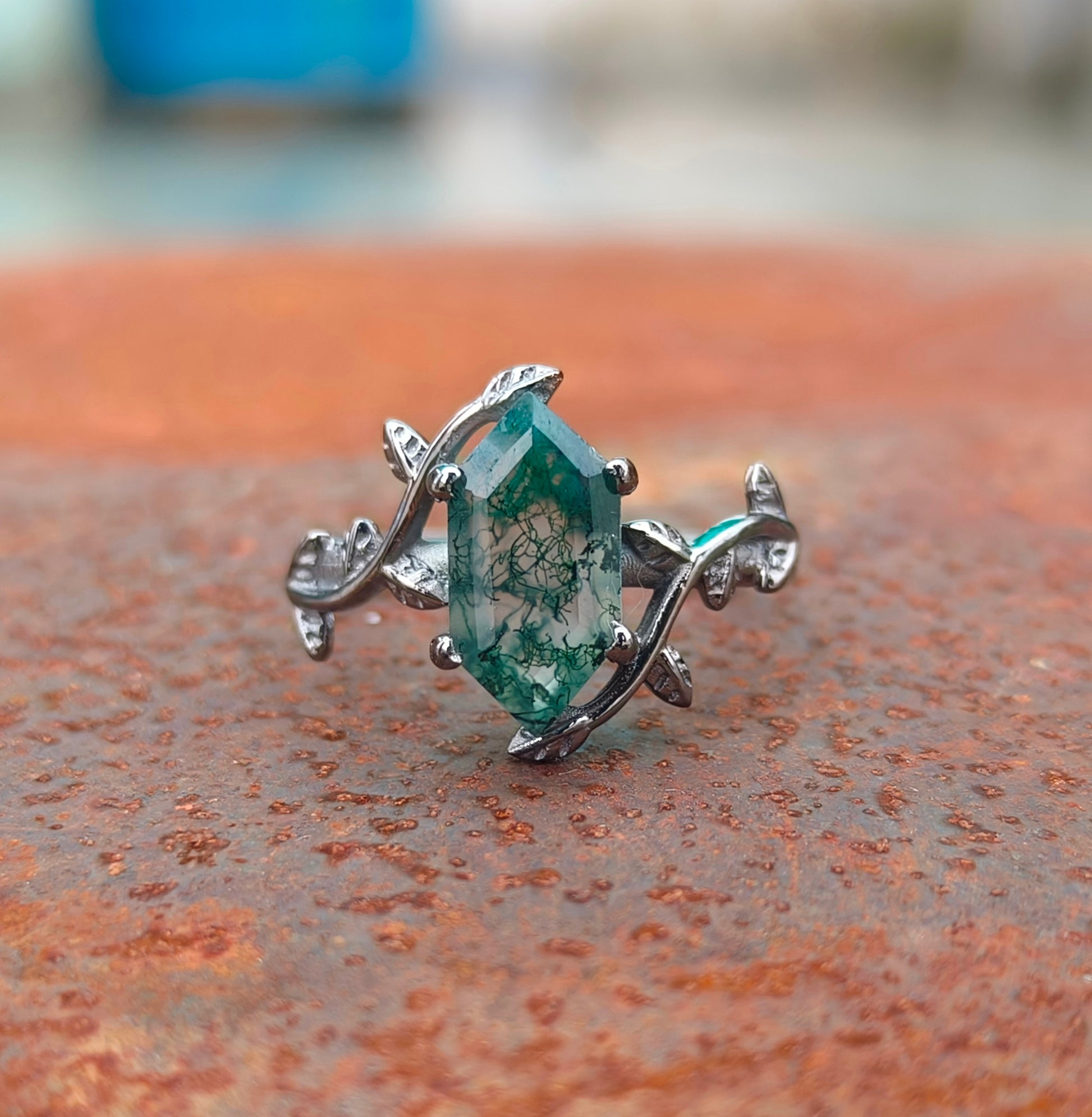 Witchy Moss Agate Leaf Ring 925 Sterling Silver | SilverForestaa - SILVERFORESTAA