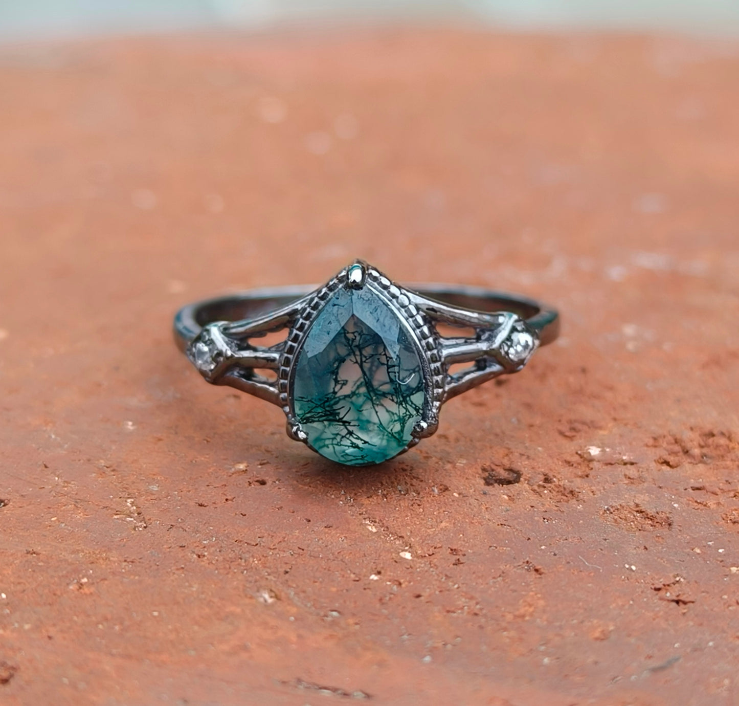 Moss Agate Engagement Ring 925 Silver | SilverForestaa - SILVERFORESTAA