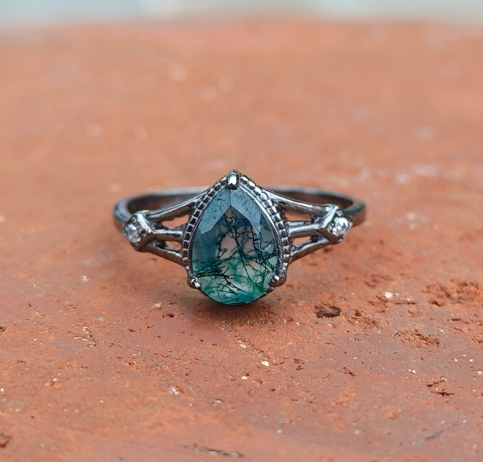 Moss Agate Engagement Ring 925 Silver | SilverForestaa - SILVERFORESTAA