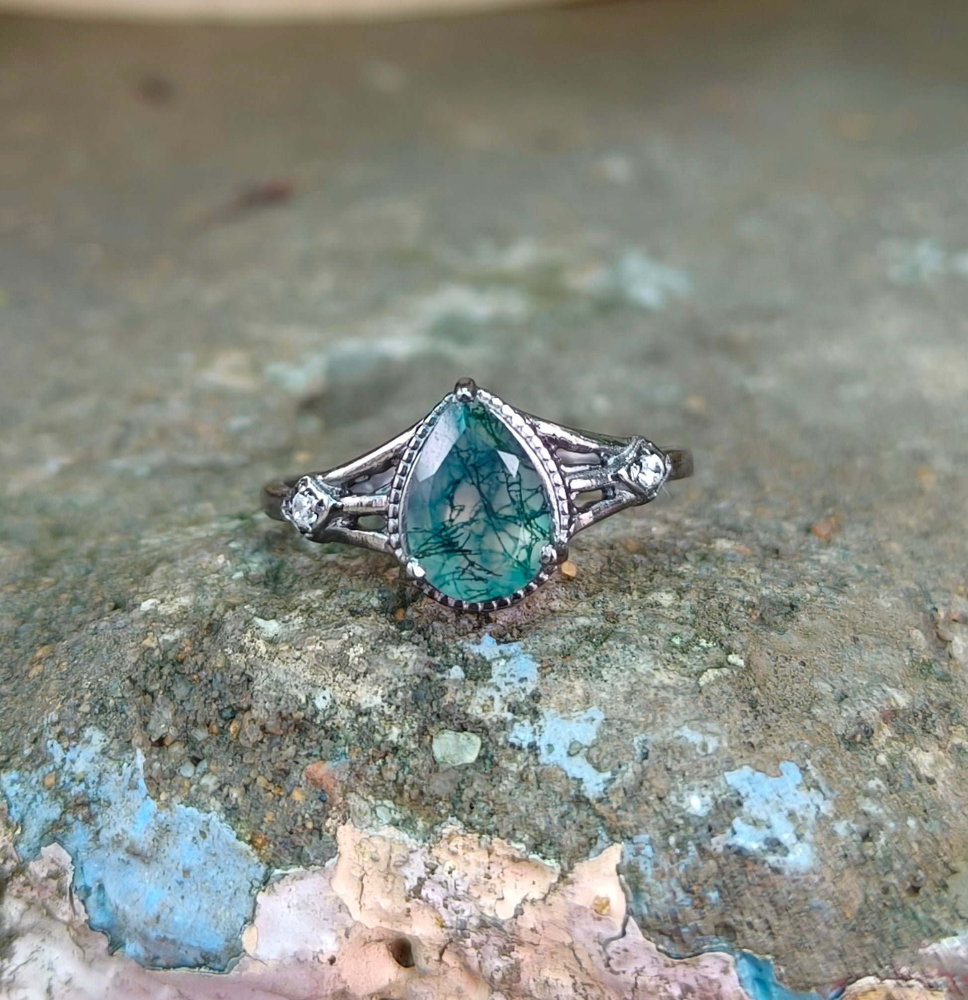 Moss Agate Engagement Ring 925 Silver | SilverForestaa - SILVERFORESTAA
