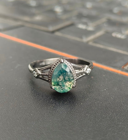 Moss Agate Engagement Ring 925 Silver | SilverForestaa - SILVERFORESTAA