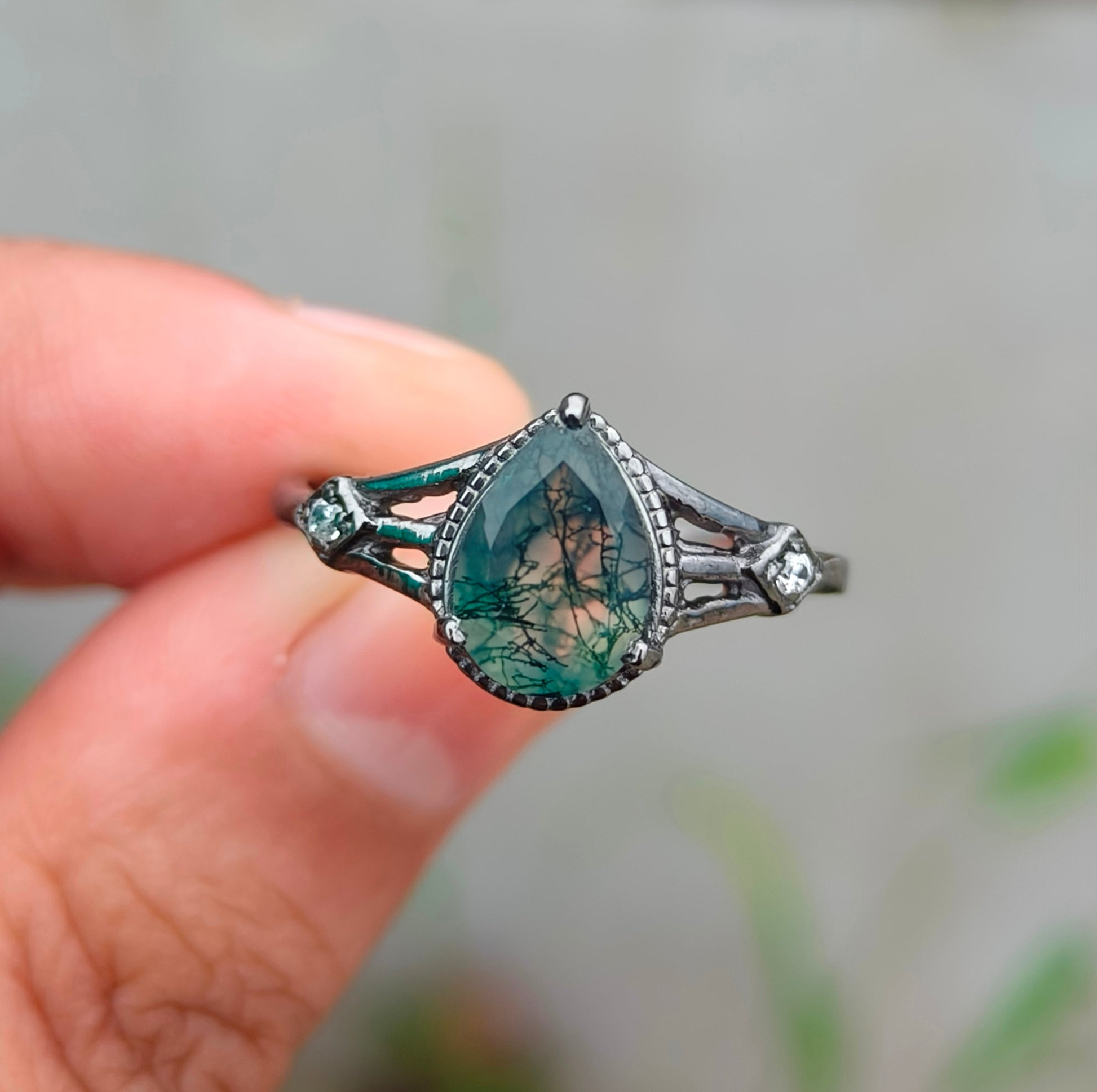Moss Agate Engagement Ring 925 Silver | SilverForestaa - SILVERFORESTAA