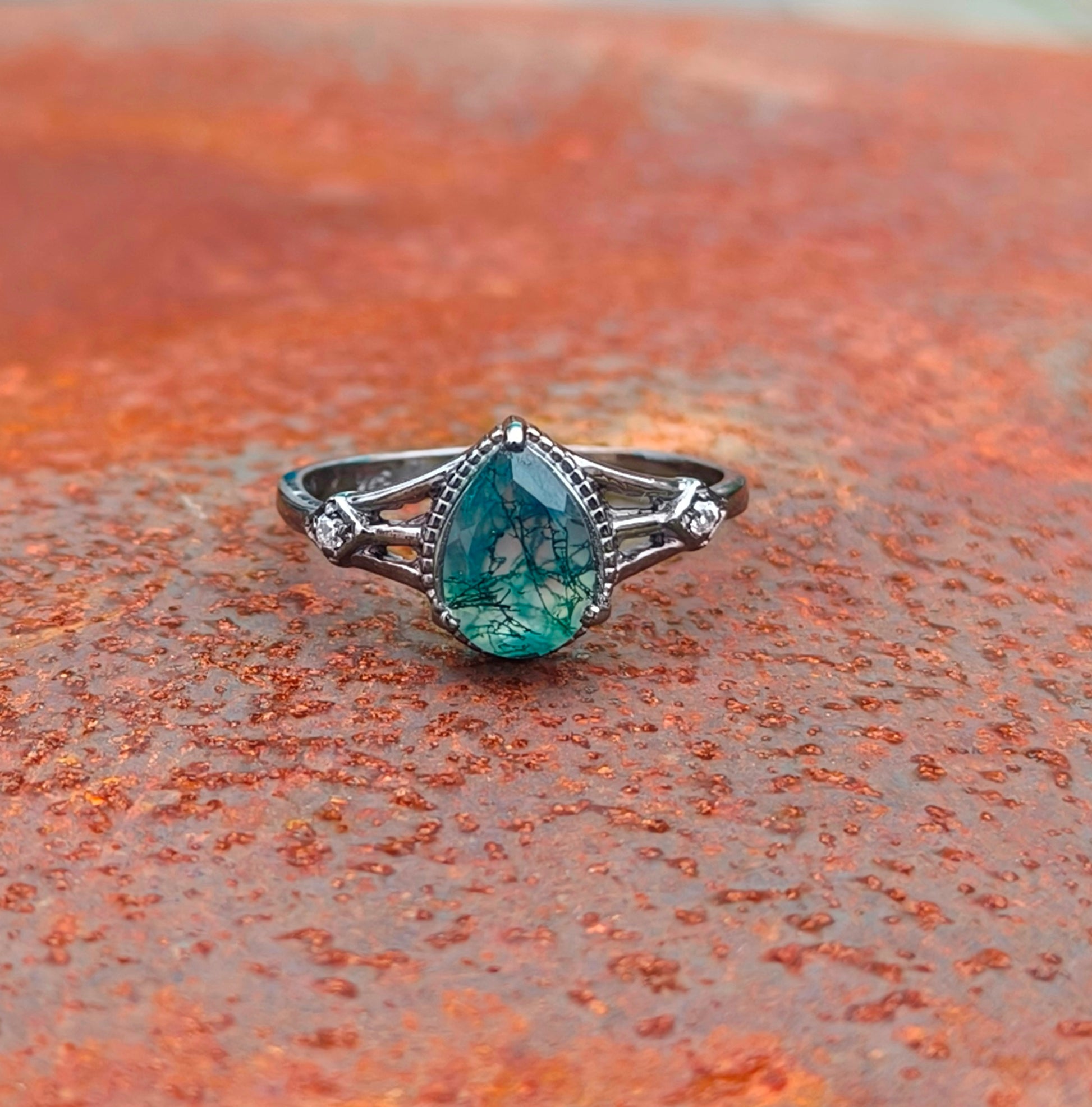 Moss Agate Engagement Ring 925 Silver | SilverForestaa - SILVERFORESTAA