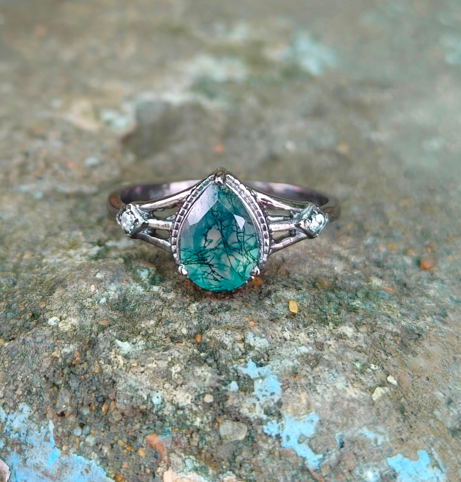 Moss Agate Engagement Ring 925 Silver | SilverForestaa - SILVERFORESTAA
